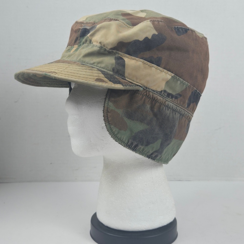 Vtg 80s Propper Patrol Cap Woodland Green Camouflage Ear Flap 7 1/2 Military Hat